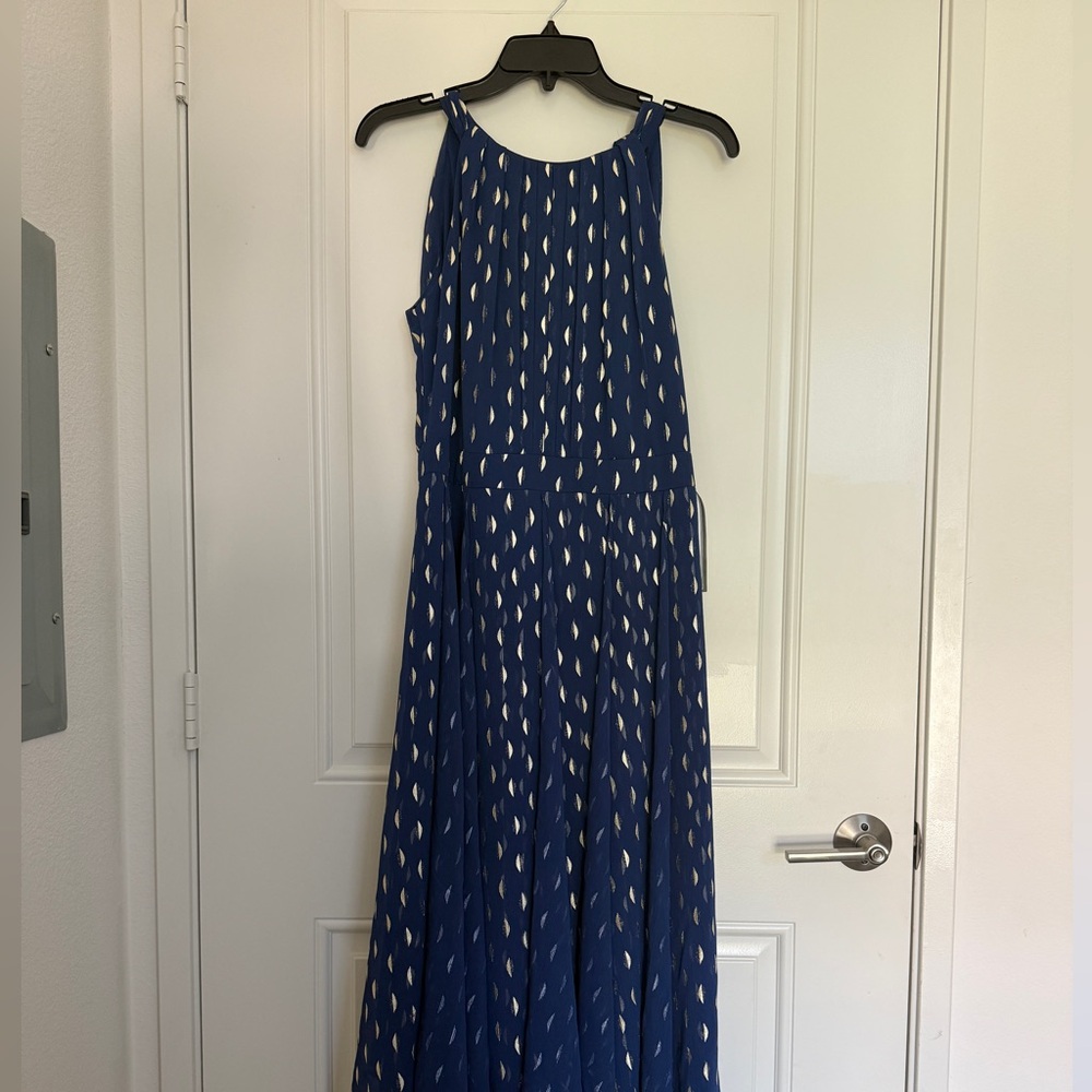 Navy and Gold maxi dress - Sz 10p - Picture 2 of 11